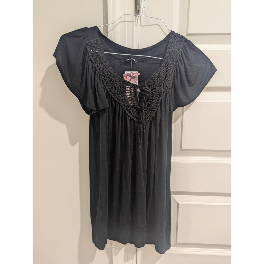 Soprano Baby Doll Lacey Crochet Top Whimsigoth‎ Emo Witchy Punk Devilcore NWT